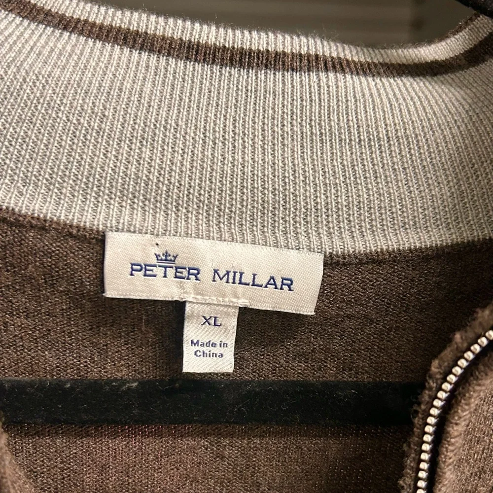 Peter Millar Merino Wool Silk Sweater Quarter Zip Long Sleeve Men’s XL Brown - Picture 5 of 8